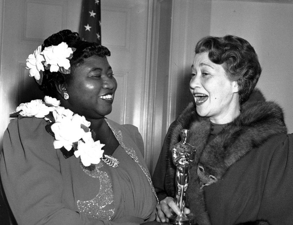 PHOTO: Hattie McDaniel, left, was given the Academy award for the best performance of an actress in a supporting role for her work as "Mammy" in "Gone With the Wind" on Feb. 29, 1940, in Los Angeles. Actress Fay Bainter presented the award.