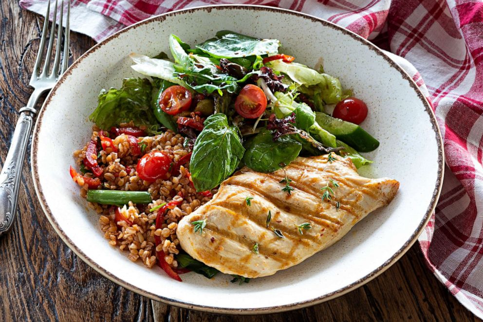 PHOTO: Chicken breast with bulgur tabbouleh and green salad