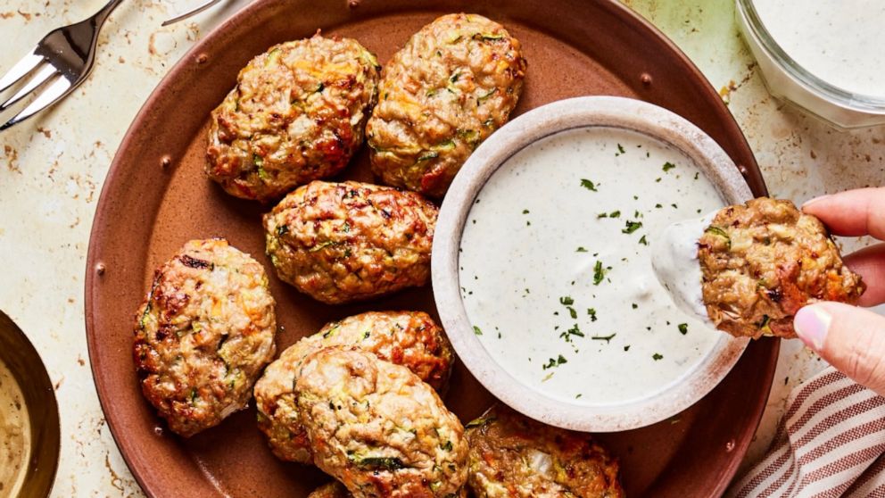 PHOTO: Healthy chicken veggie nuggets with 5-minute ranch dressing.