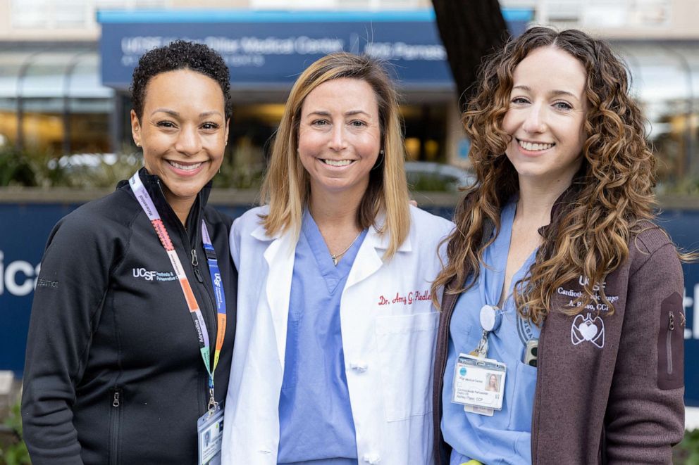 PHOTO: Dr. Charlene Blake is an associate professor and cardiac thoracic anesthesiologist, Dr. Amy Fiedler is a cardiac surgeon and Ashley Risso is a perfusionist at UCSF Helen Diller Medical Center.