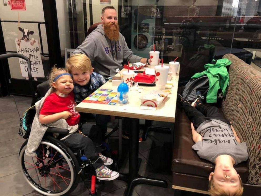 PHOTO: Truett Palmer, a 2-year-old who received a heart transplant, is seen with his dad Brett and brothers Bowen, 7 and Judson, 5.