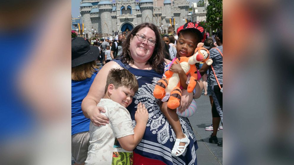 PHOTO: Alicia Erchul poses with her son, Aidan, and 4-year-old Morgan Price at Walt Disney World in March 2019.