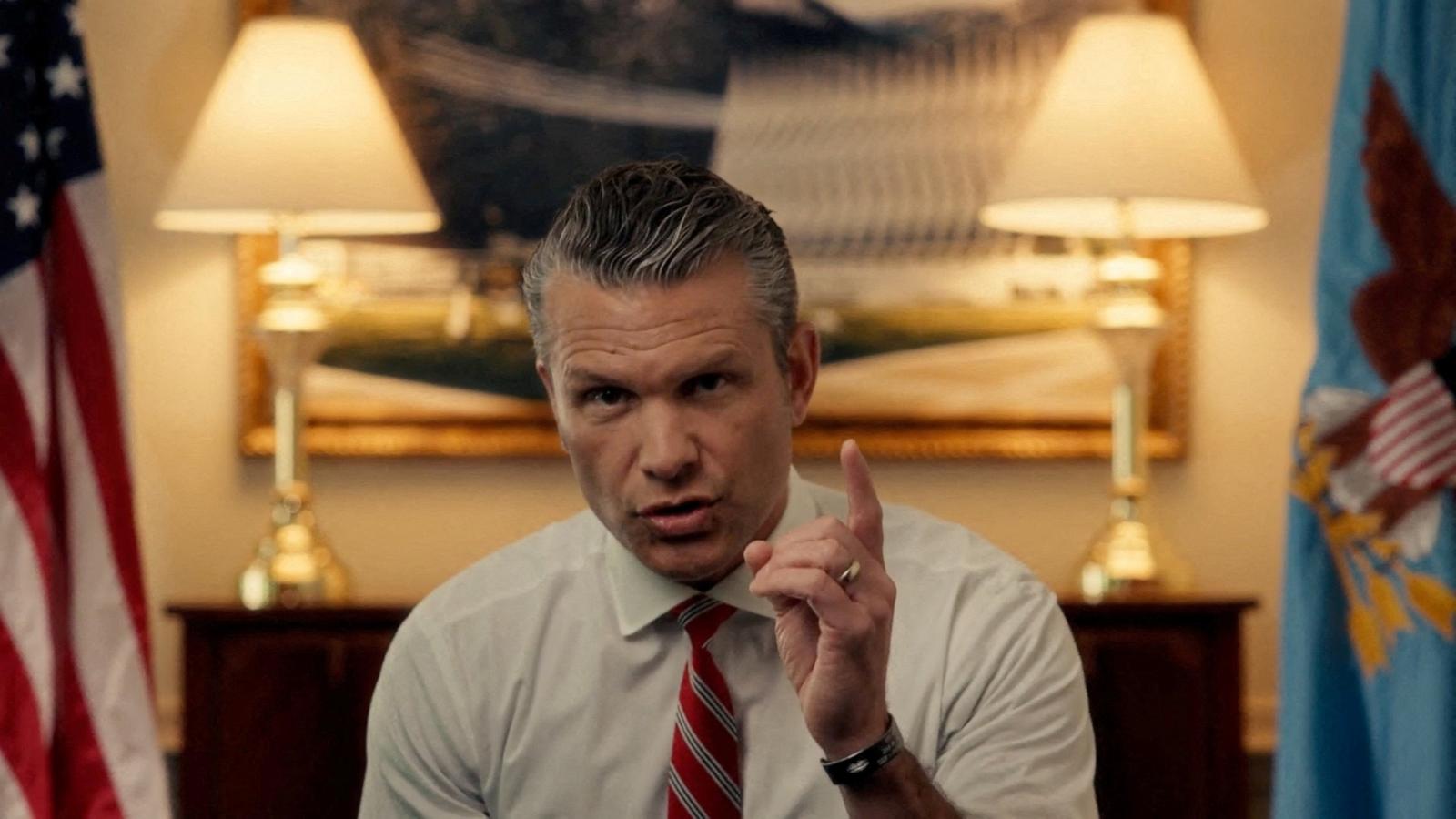 PHOTO: Defense Secretary Pete Hegseth makes an announcement in this screen grab taken from a handout video from an unknown location, released on July 15, 2026.