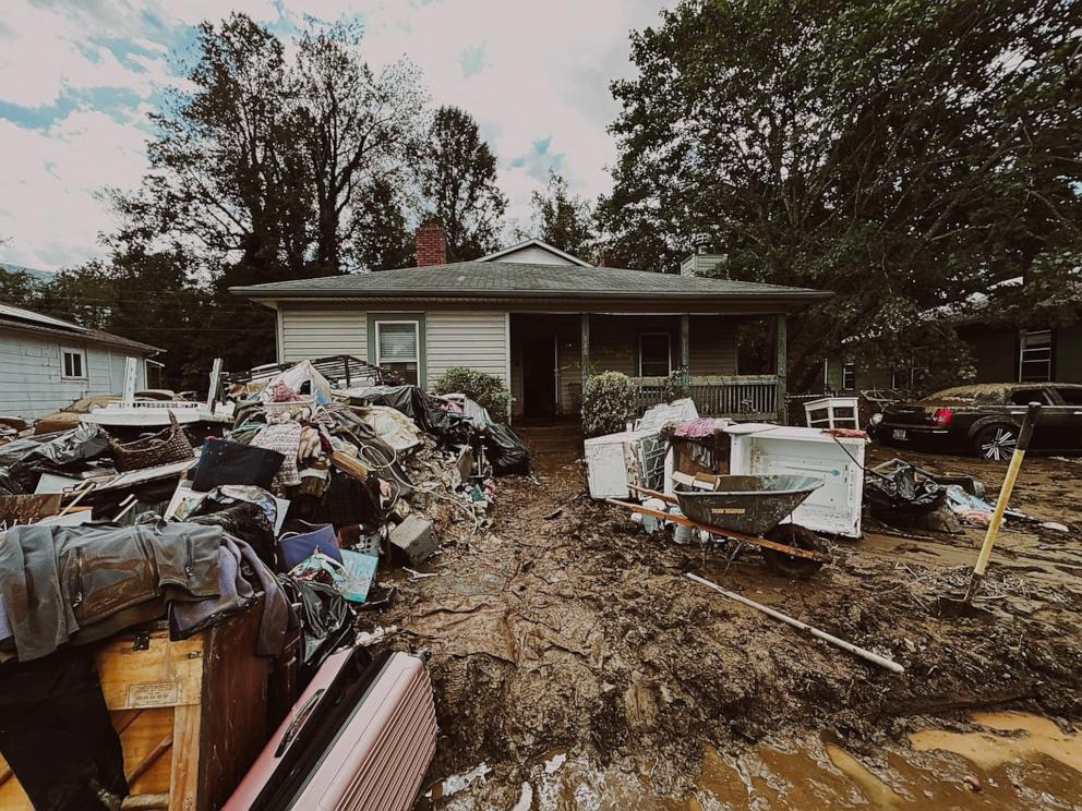 PHOTO: Liz Barker's home in Swannanoa, North Carolina, was flooded during Hurricane Helene.