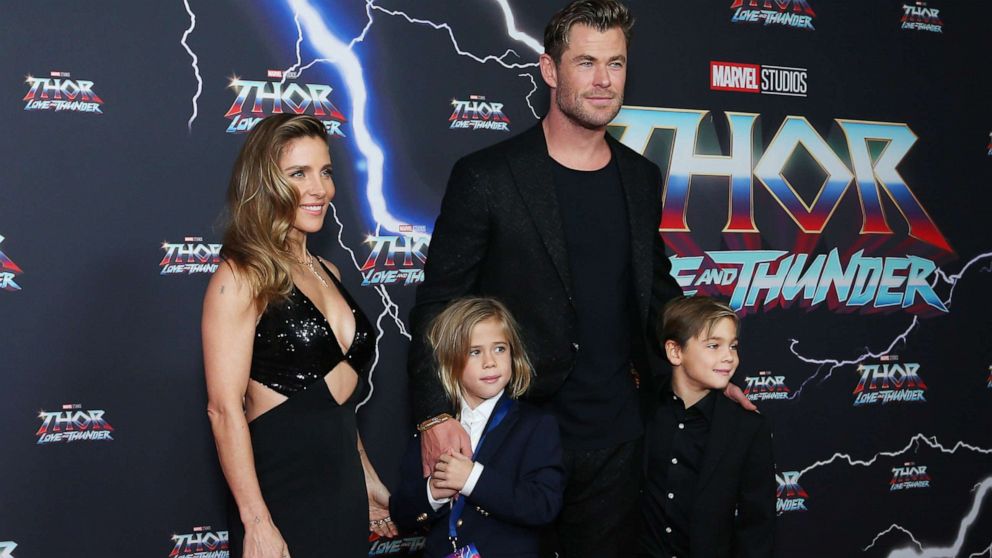 PHOTO: Elsa Pataky, Chris Hemsworth and their children Sasha and Tristan attend the Sydney premiere of Thor: Love And Thunder at Hoyts Entertainment Quarter on June 27, 2022 in Sydney.