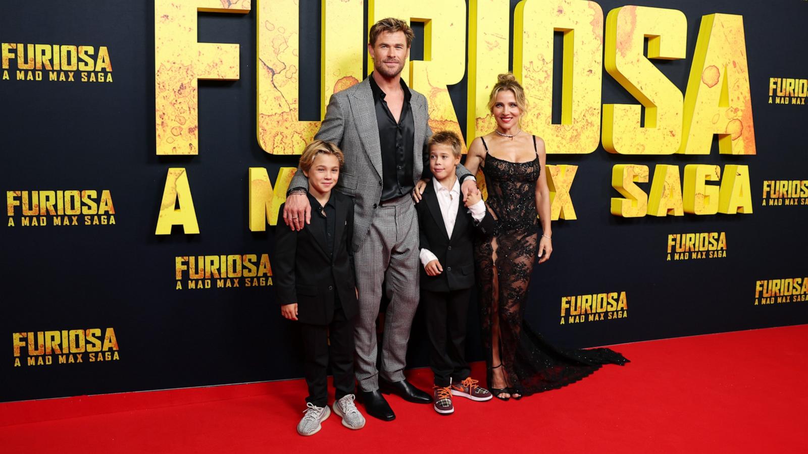 PHOTO: Elsa Pataky and Chris Hemsworth pose alongside their children Tristan and Sasha during the Australian premiere of "Furiosa: A Mad Max Saga," May 2, 2024, in Sydney, Australia.