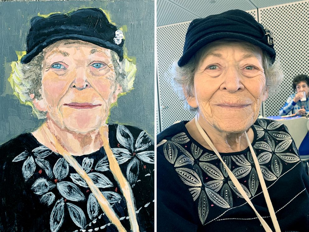 PHOTO: A portrait of Henny Roth, painted by Sophia Soll as part of her "Becoming a Witness" exhibition on display at the Museum of Tolerance in Los Angeles.