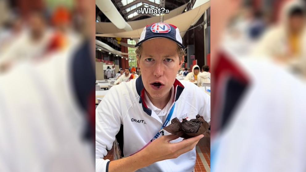 PHOTO: Norwegian swimmer Henrik Christiansen has gone viral on TikTok for his videos showing off the chocolate muffins from the Olympic Village at the 2024 Paris Games.