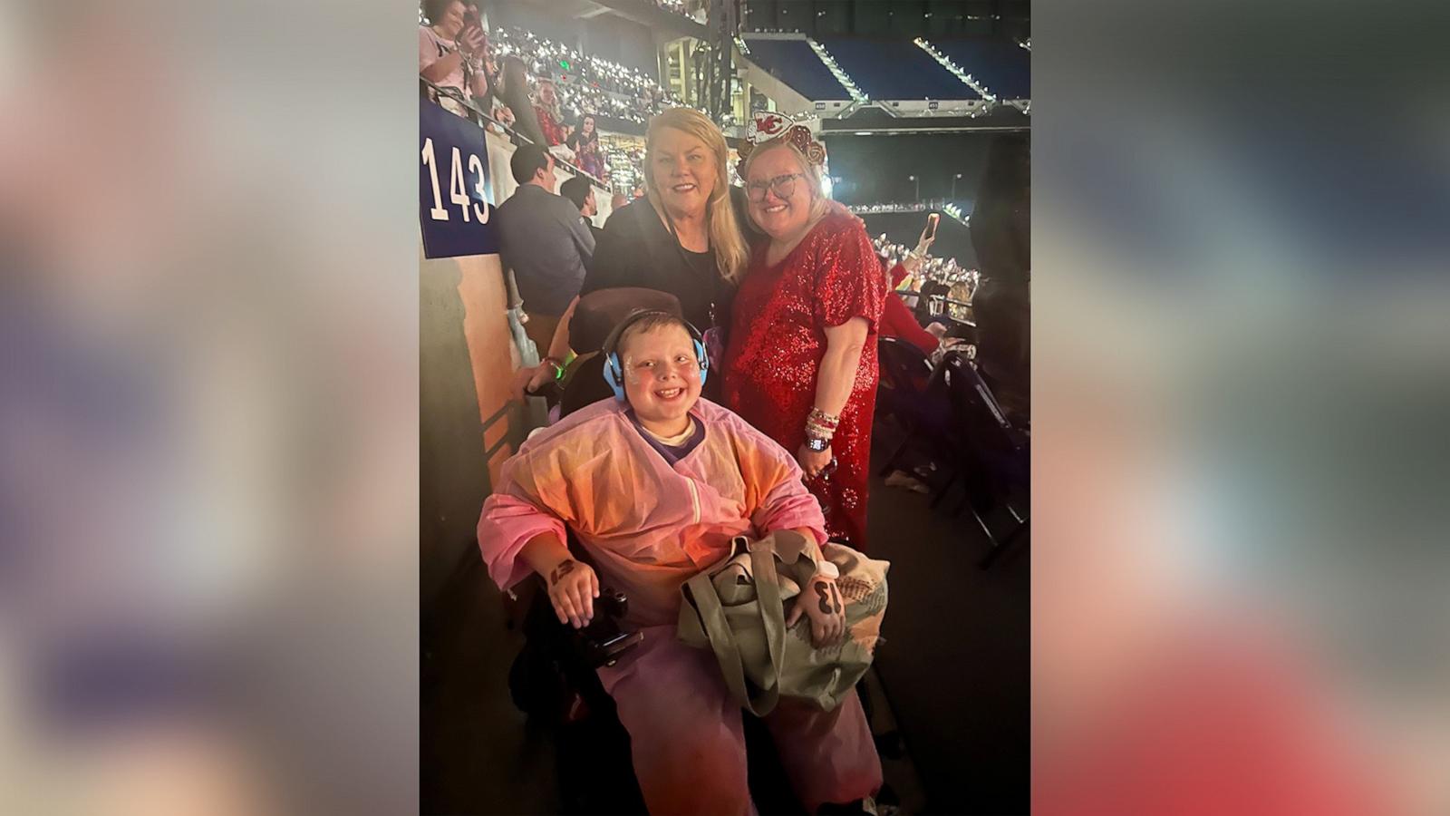 PHOTO: Erin Hinson and Henry Hinson, 11, pose with Andrea Swift at The Eras Tour in Indianapolis on Nov. 1, 2024.