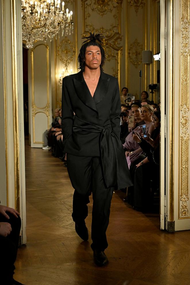 PHOTO: Henry Gunther Ademola Dashtu Samuel walks the runway during the Lena Erziak Haute Couture Spring-Summer 2025 show as part of Paris Fashion Week at Hotel Le Marois, on Jan. 28, 2025, in Paris.