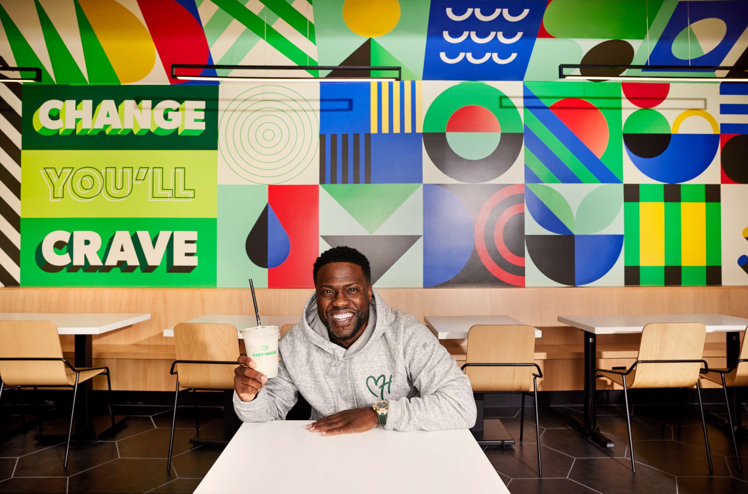 PHOTO: Kevin Hart at his new plant-based, sustainable quick service restaurant, Hart House in Los Angeles.