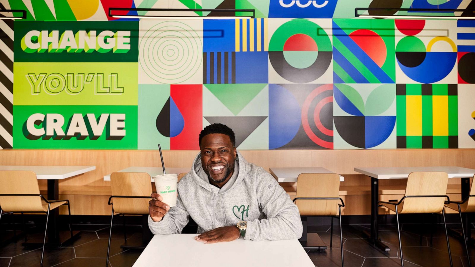 PHOTO: Kevin Hart at his new plant-based, sustainable quick service restaurant, Hart House in Los Angeles.