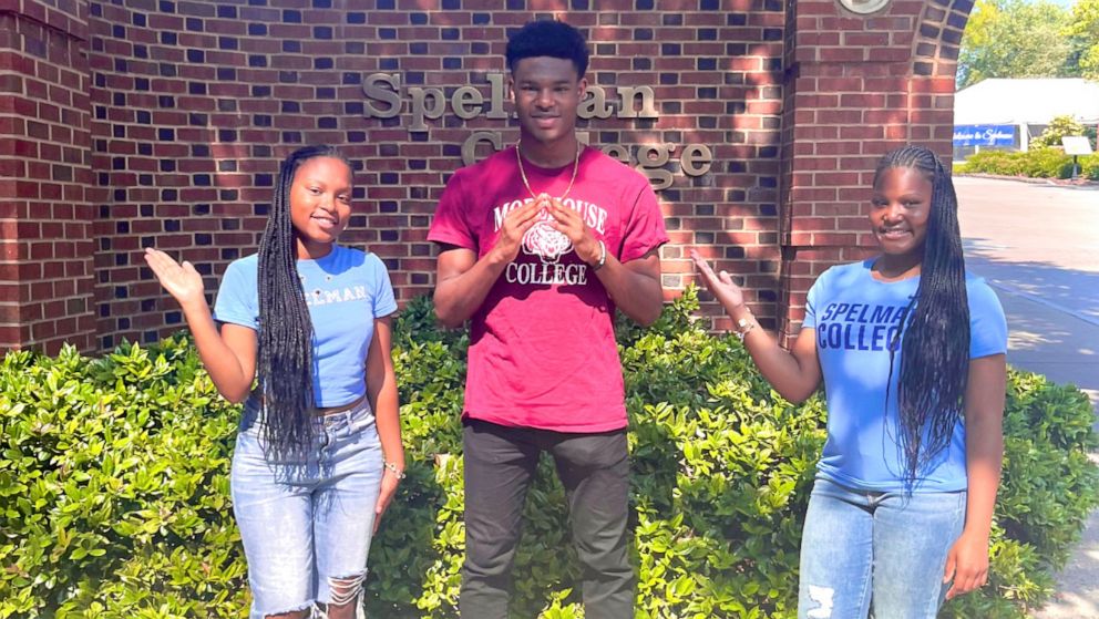 PHOTO: Triplets Morgan Hicks, left, Tony Hicks Jr., center, and Sanai Hicks are all starting college this fall in Atlanta. Morgan and Sanai Hicks will be classmates at Spelman College and Tony Hicks Jr. has enrolled at Morehouse College.