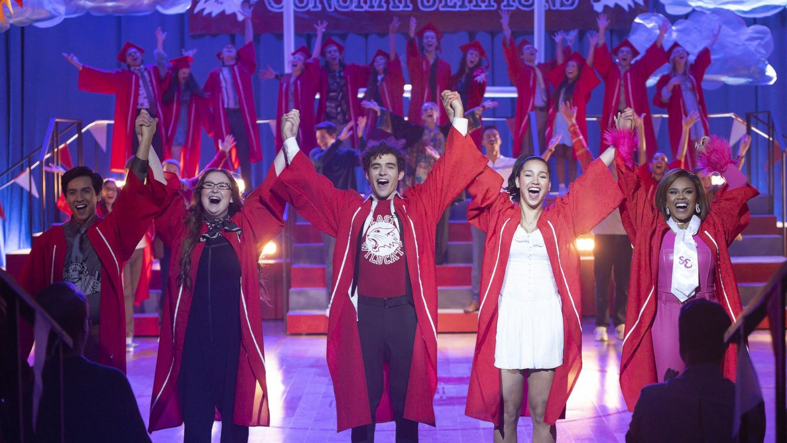 PHOTO: Frankie A. Rodriguez, Julia Lester, Joshua Bassett, Sofia Wylie and Dara Renee are shown in a scene from "High School Musical: The Musical: The Series."