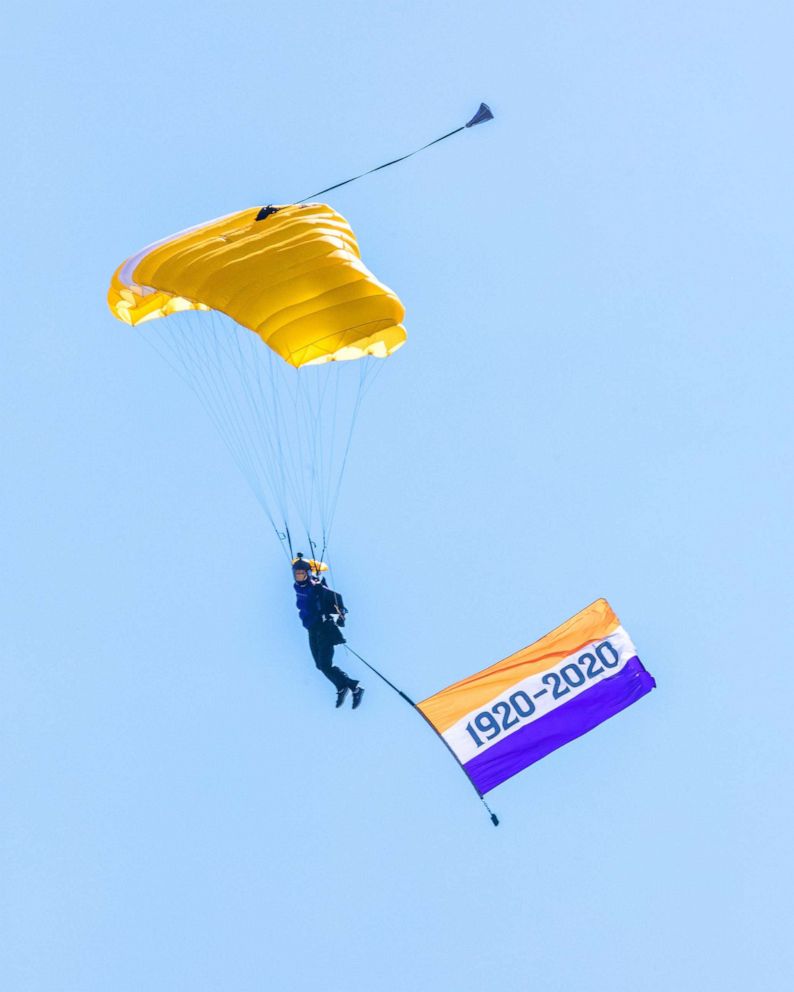 PHOTO: The Highlight Pro Skydiving Team, an all-female team of 11 highly skilled skydivers, is doing a series of jumps at events across the country to mark the 100th anniversary of the passage of the 19th Amendment, guaranteeing women's right to vote.