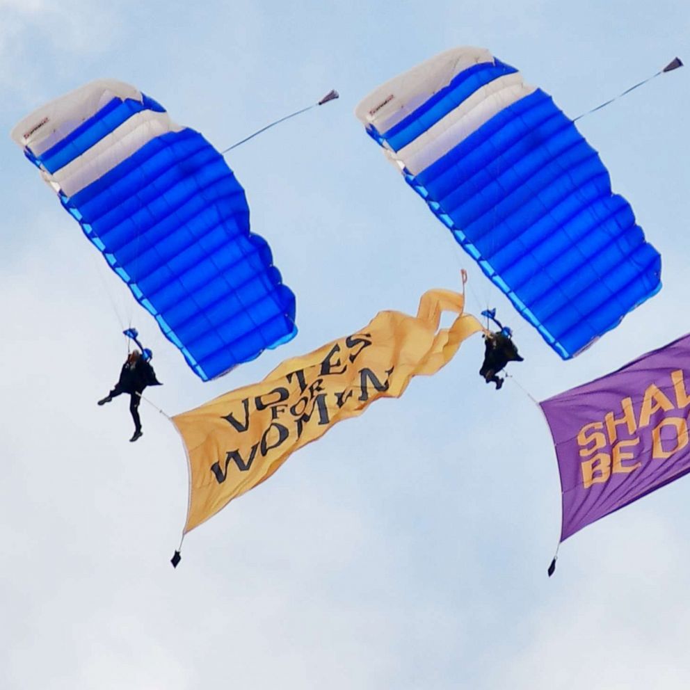 VIDEO: All-women skydiving team celebrates 100 years of women’s right to vote in the sky 