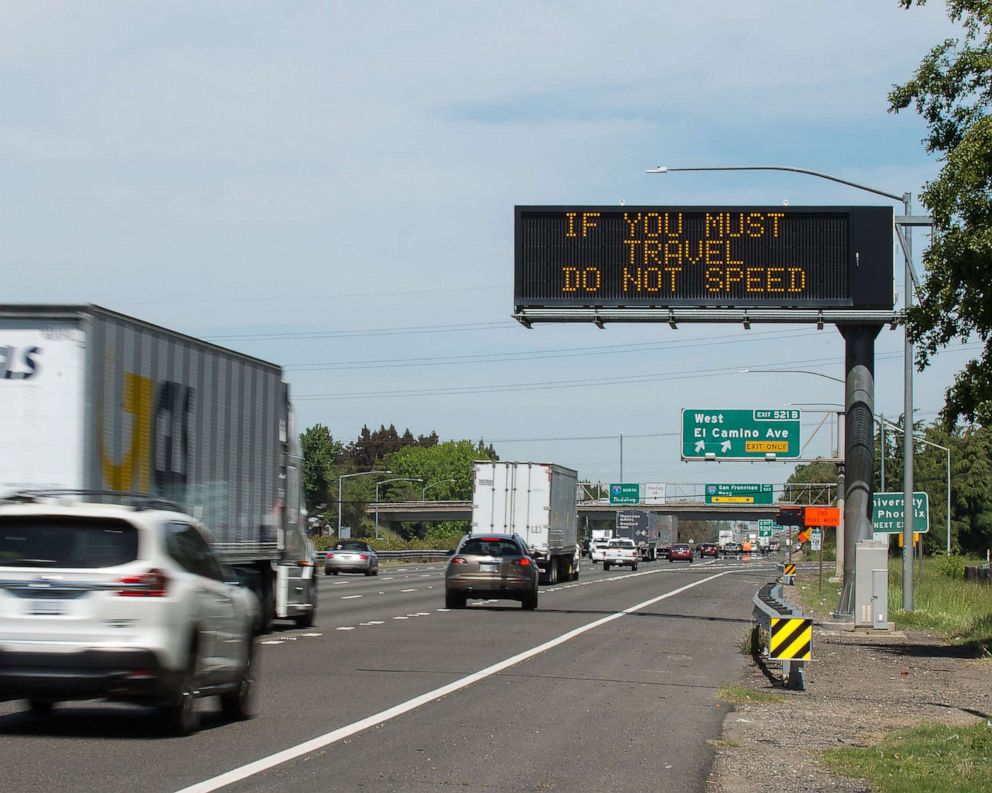 PHOTO: California is now using its more than 700 electronic highway signs to urge drivers statewide to slow down amid the pandemic.