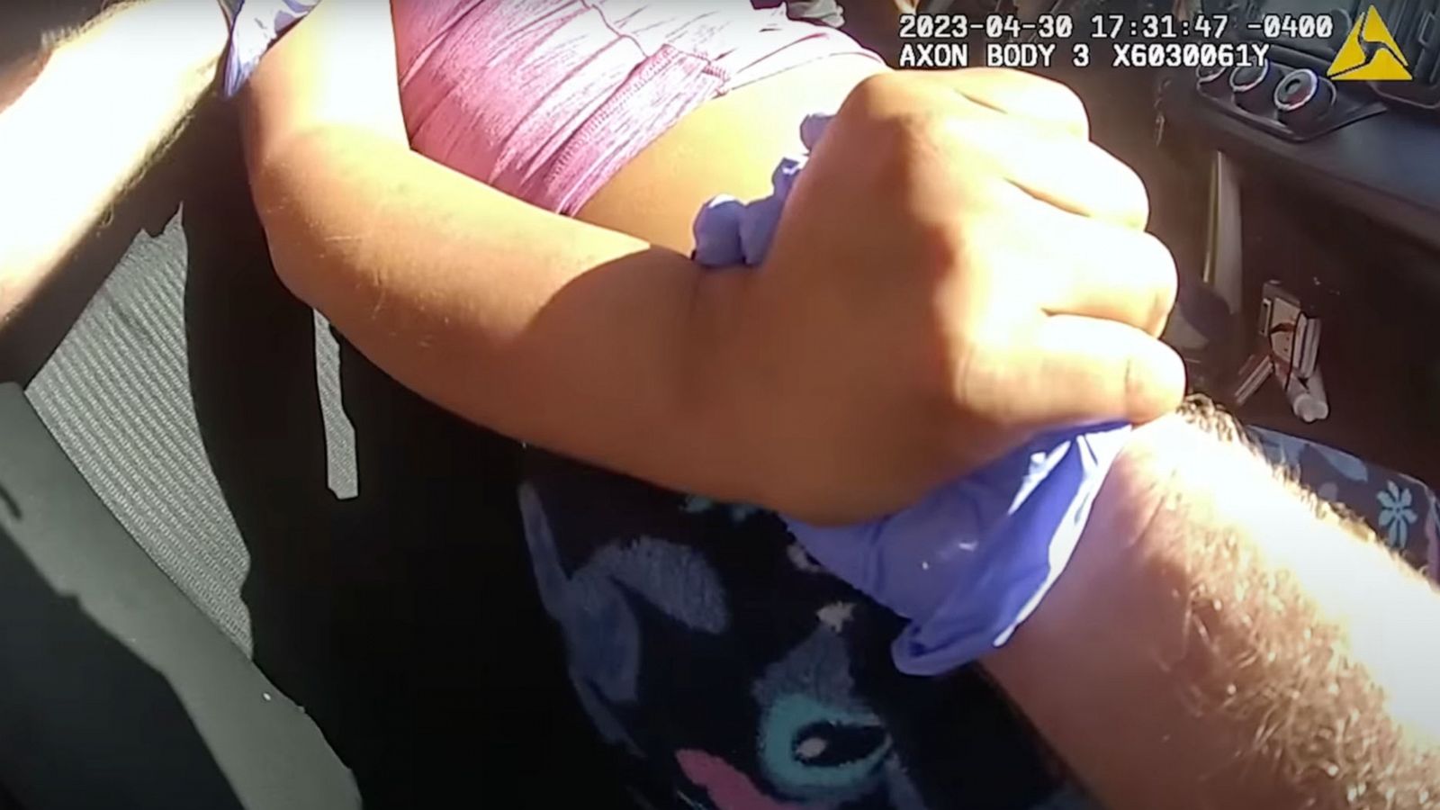 PHOTO: Bodycam footage captured sheriff's deputies help to deliver a baby after a woman went into labor on Highway 60 in Plant city, Fla., April 30, 2023.