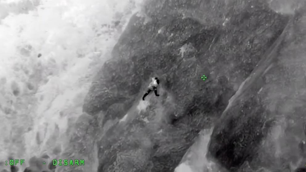 PHOTO: In this footage released by the Sonoma County Sheriff's Office, Cody Cretini is seen moments before being rescued from a California cliff. 
