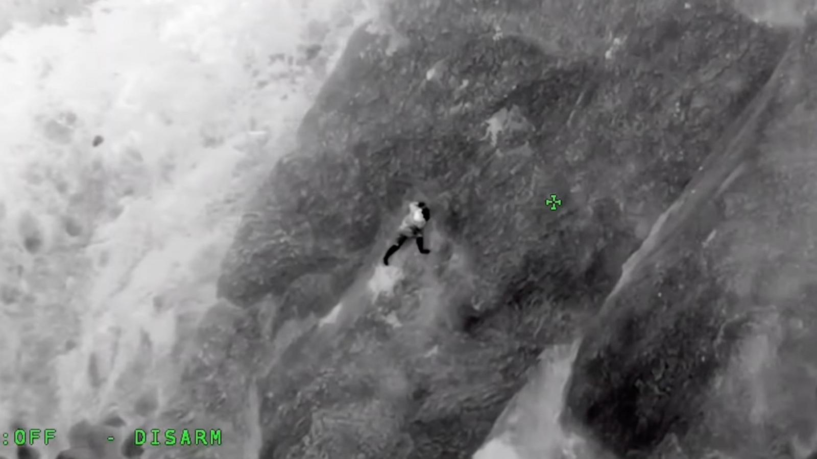 PHOTO: In this footage released by the Sonoma County Sheriff's Office, Cody Cretini is seen moments before being rescued from a California cliff.
