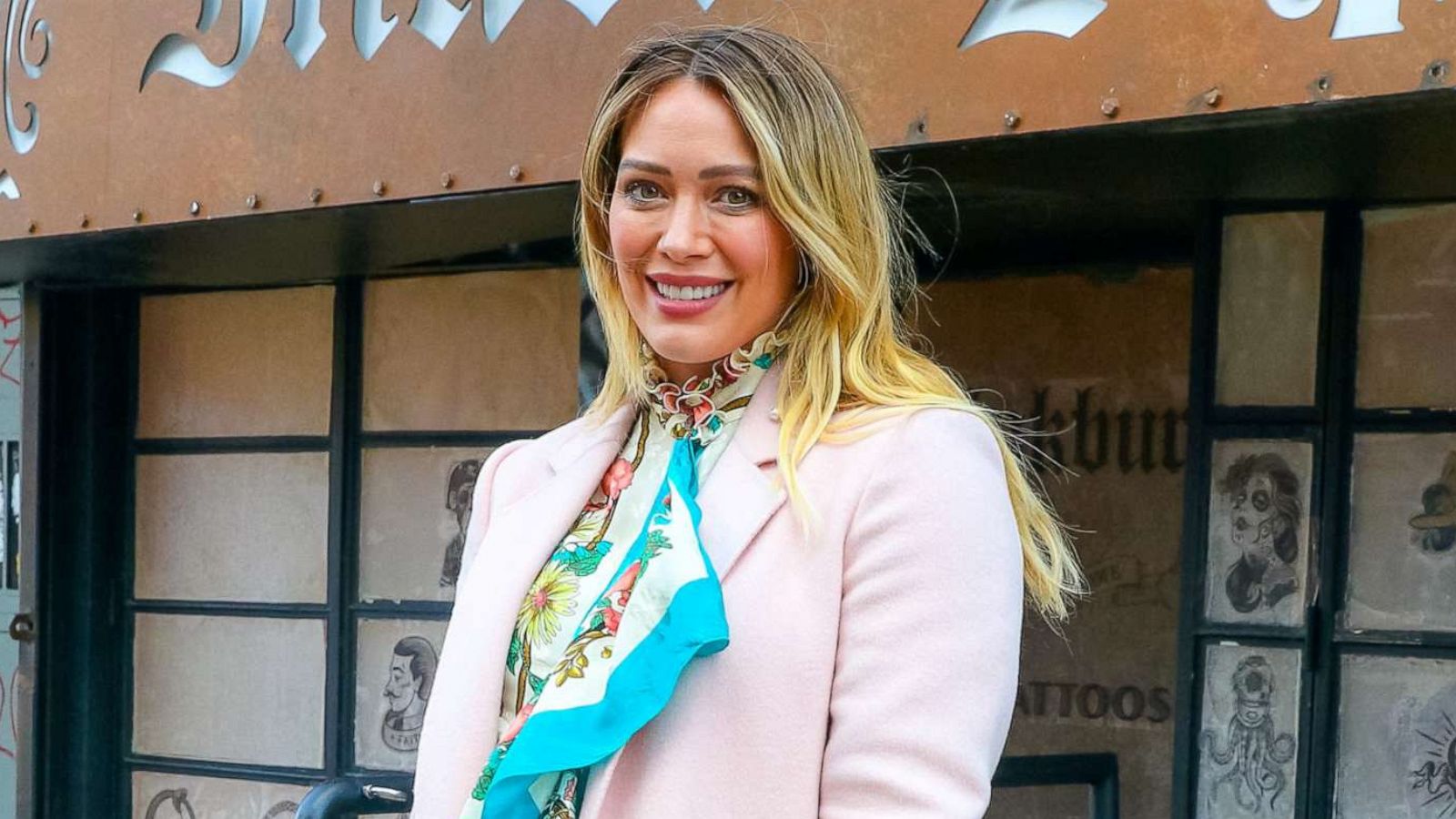 PHOTO: Hilary Duff on a film set, Feb. 11, 2021, in New York City.