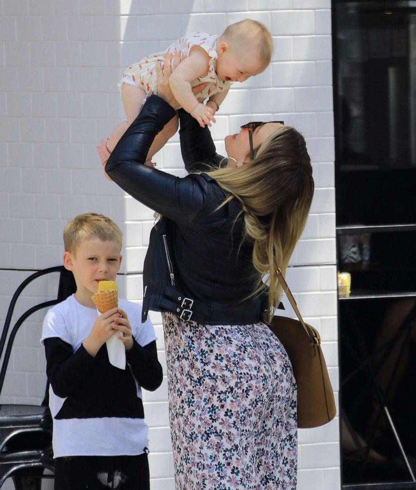PHOTO: Hilary Duff out with her children, Banks Violet Bair and Luca Cruz Comrie, May 4, 2019, in Los Angeles.