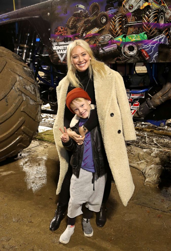 PHOTO: Hilary Duff and son Luca attend the Monster Jam Celebrity Event at Angel Stadium, Jan. 12, 2019, in Anaheim, Calif.