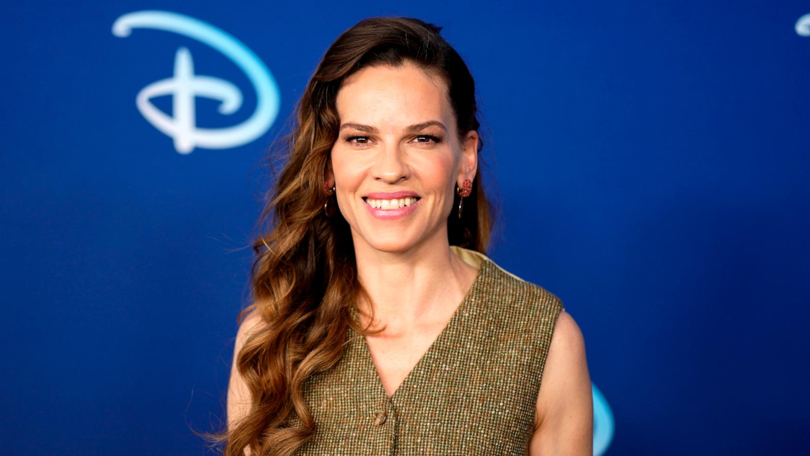 PHOTO: In this May 17, 2022 file photo, Hilary Swank attends the Disney 2022 Upfront presentation at Basketball City Pier 36, in New York.