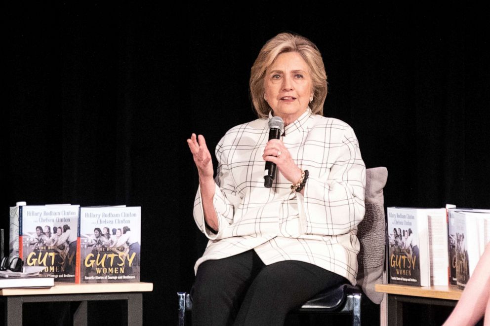 PHOTO: Former Secretary of State Hillary Clinton attends a discussion on their book "The Book of Gutsy Women" at the Ebell Theater in Los Angeles, Nov. 5, 2019.