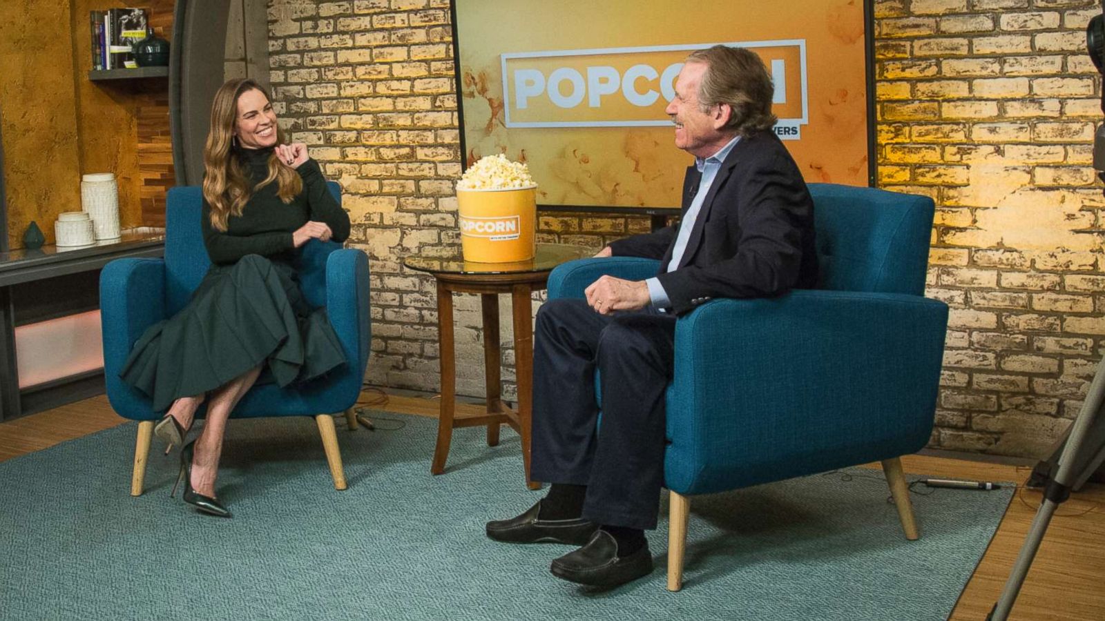 PHOTO: Hillary Swank appears on "Popcorn with Peter Travers" at ABC News studios, Oct. 11, 2018, in New York.