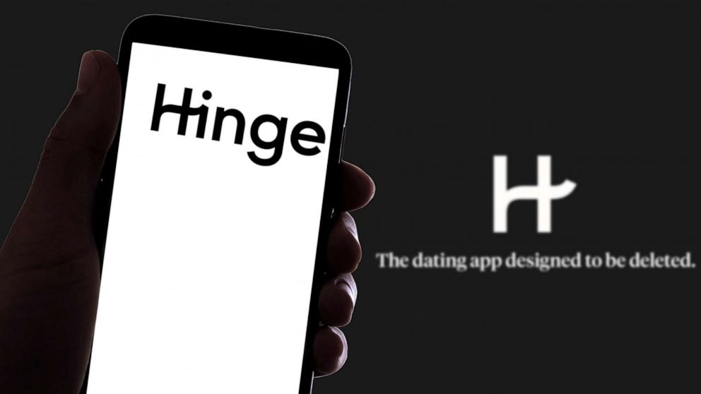 PHOTO: In this Nov. 16, 2021, file photo, the online dating app Hinge logo is seen on the screen of a mobile phone and the display of a laptop in Barcelona.