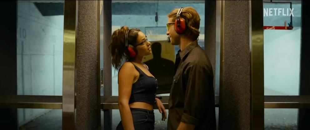 PHOTO: Glen Powell and Adria Arjona in Hit Man movie official trailer.