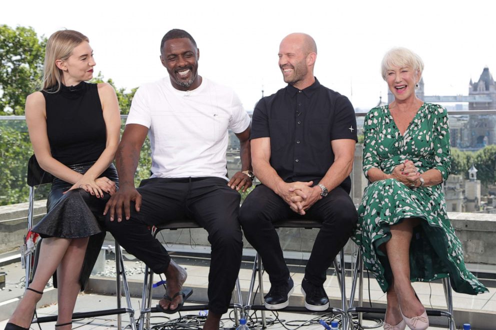 PHOTO: Kirby, Elba, Statham and Mirren dish on the new 'Hobbs and Shaw' film during an interview with 'GMA' in London.