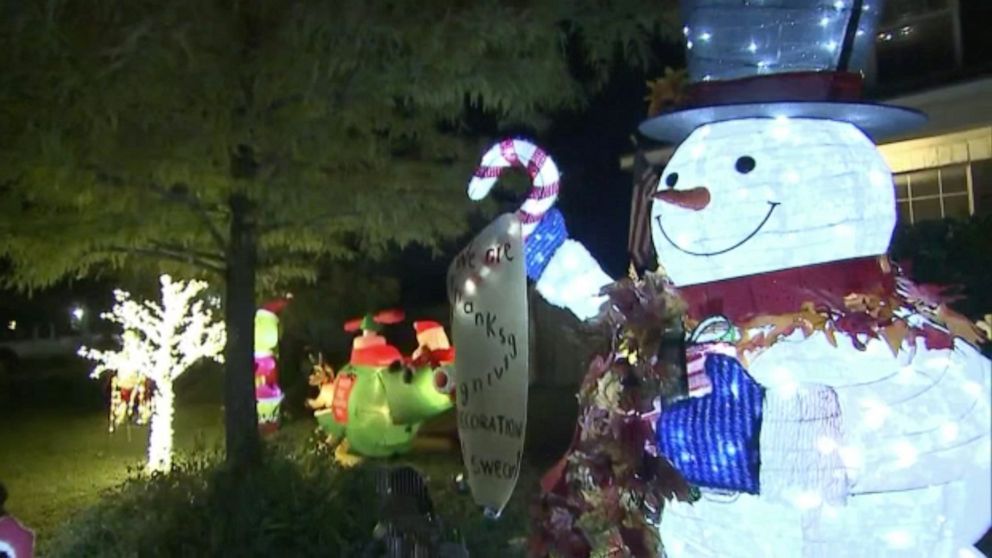 PHOTO: Claudia and Nick Simonis of San Antonio, Texas, displayed their holiday cheer one day after Halloween. Shortly after, they said, an inspectorÂ visited their home demanding they take them down.
