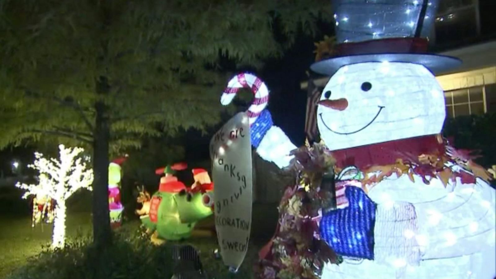 PHOTO: Claudia and Nick Simonis of San Antonio, Texas, displayed their holiday cheer one day after Halloween. Shortly after, they said, an inspectorÂ visited their home demanding they take them down.