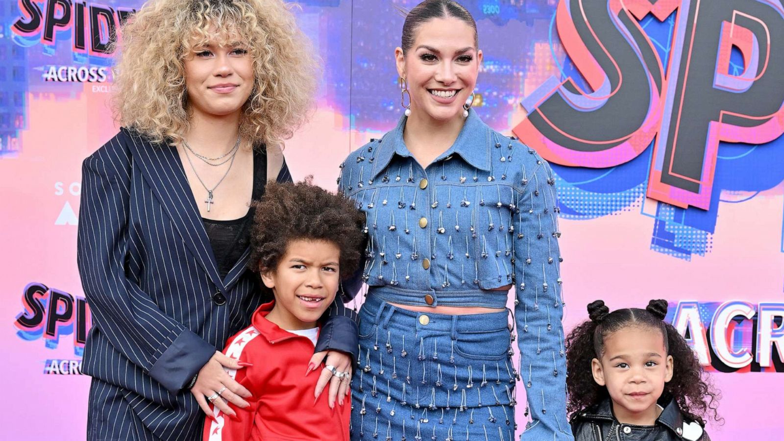 PHOTO: Weslie Boss, Maddox Boss, Allison Holker, and Zaia Boss attend the World Premiere of Sony Pictures Animation's "Spider-Man: Across the Spider Verse" at Regency Village Theatre, May 30, 2023, in Los Angeles.