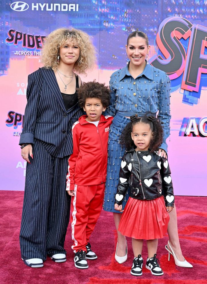 PHOTO: Weslie Boss, Maddox Boss, Allison Holker, and Zaia Boss attend the World Premiere of Sony Pictures Animation's "Spider-Man: Across the Spider Verse" at Regency Village Theatre, May 30, 2023, in Los Angeles.