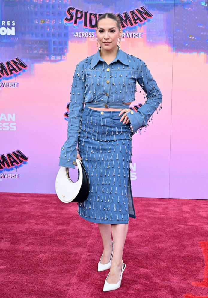 PHOTO: Allison Holker attends the World Premiere of Sony Pictures Animation's "Spider-Man: Across the Spider Verse" at Regency Village Theatre, May 30, 2023, in Los Angeles.