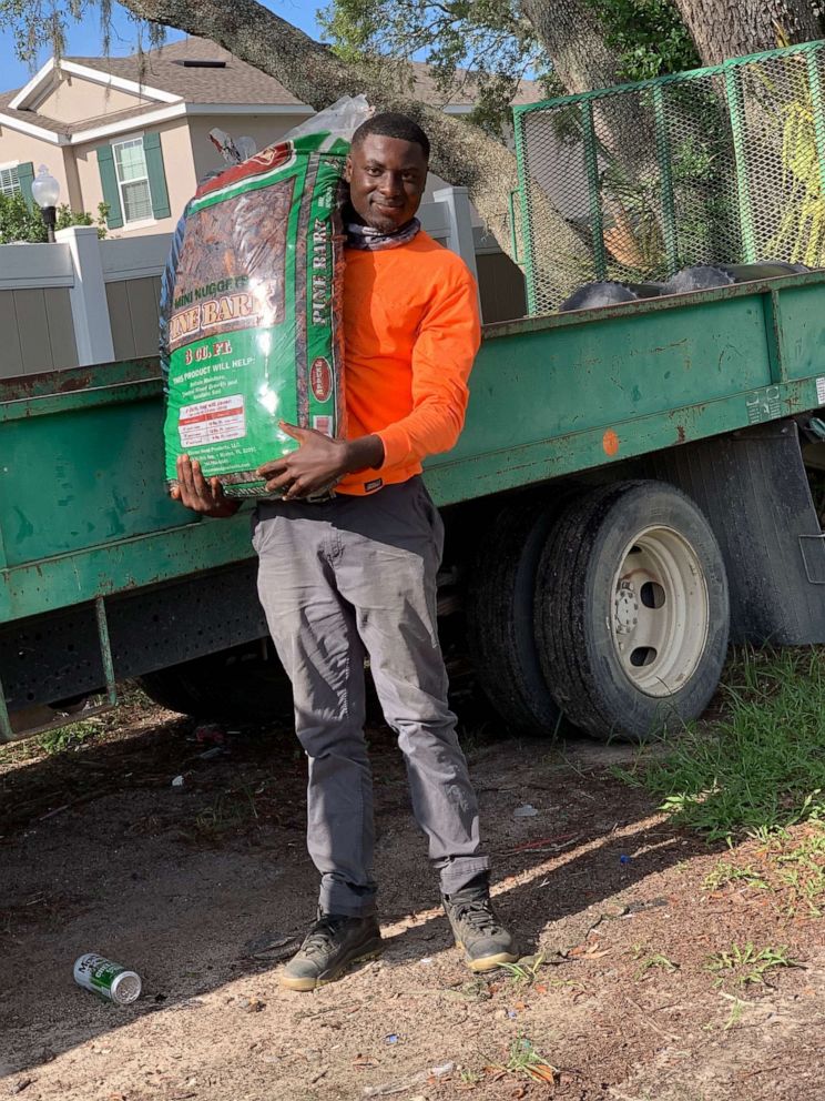 PHOTO: Amonte Green, 20, recently landed a landscaping job in Florida.