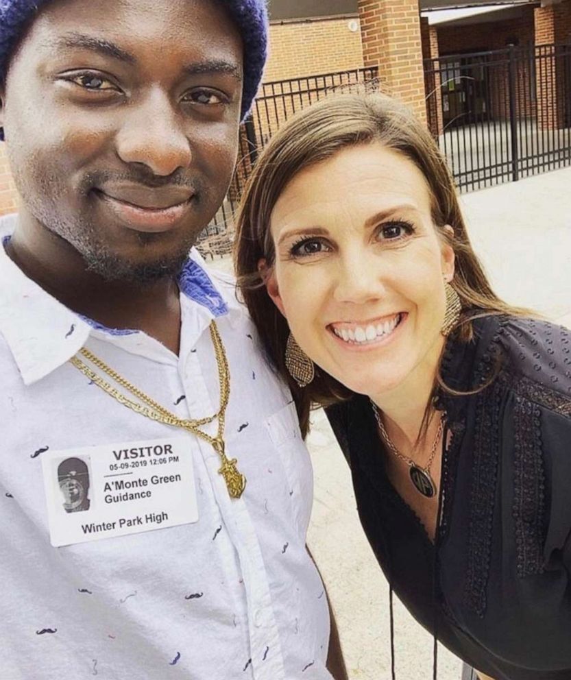 PHOTO: Amonte Green, 20, is seen in an undated photo with his former 8th grade math teacher, Kate Demory. 