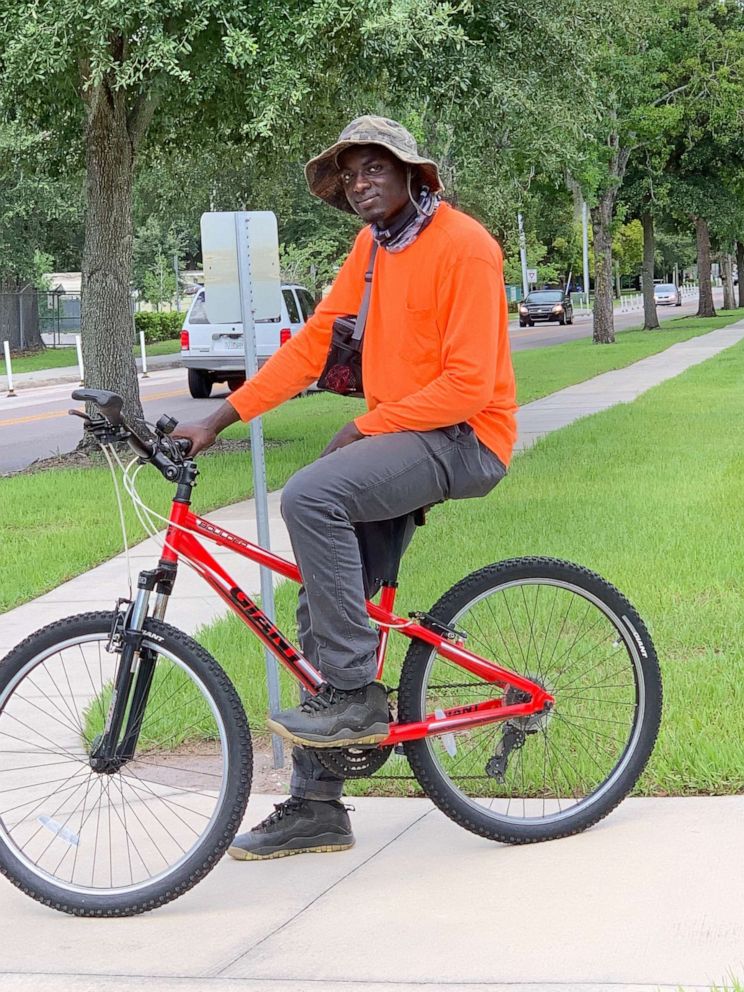 PHOTO: Amonte Green, 20, was homeless living in Florida, but is now living with his former teacher Kate Demory and her family. Green also holds a landscaping job.