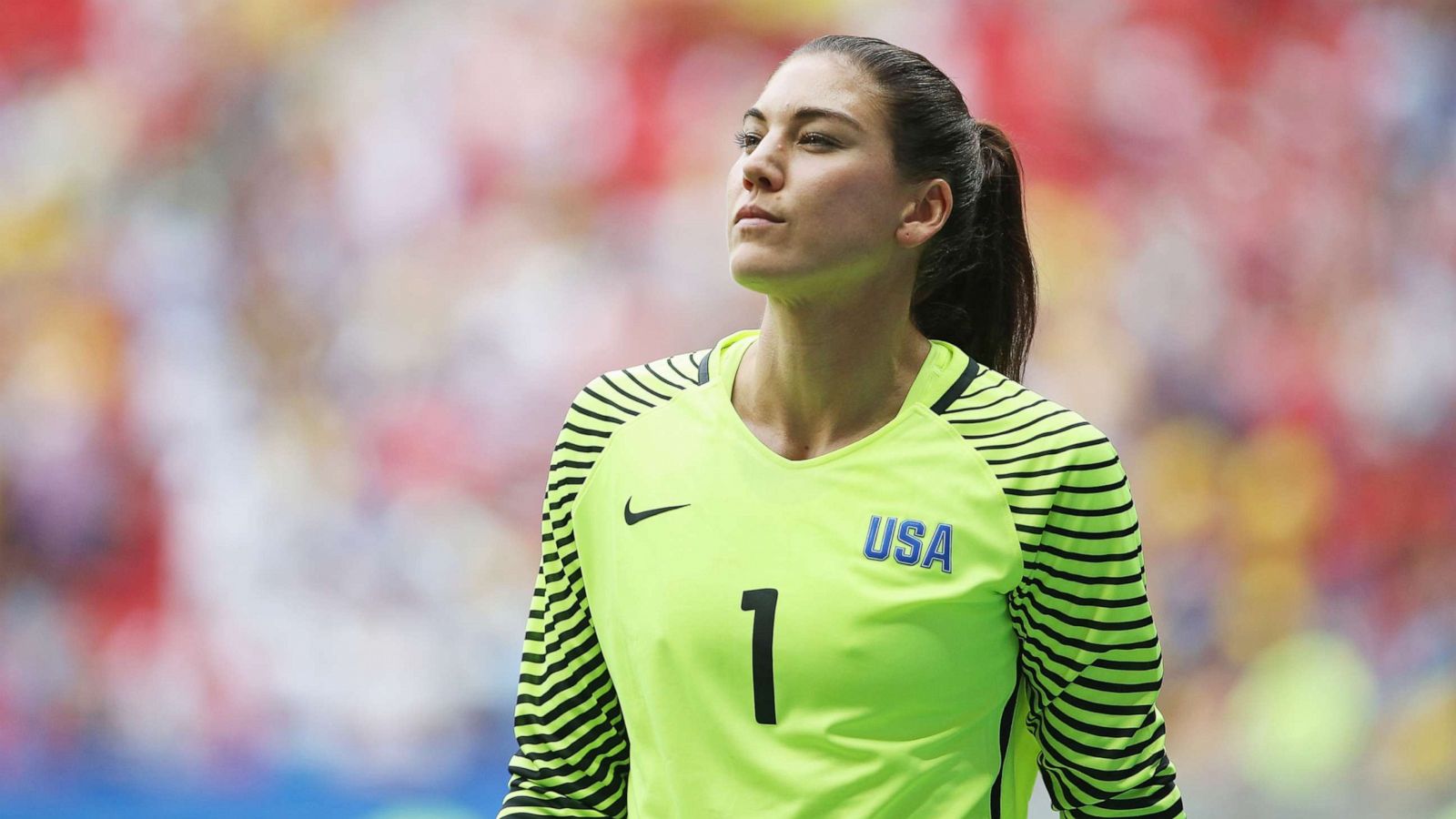 PHOTO: Hope Solo of the U.S.looks on during the penalty shoot out during the Women's Quarter Final match between U.S. and Sweden on Day 7 of the Rio 2016 Olympic Games on Aug. 12, 2016, in Brasilia, Brazil.