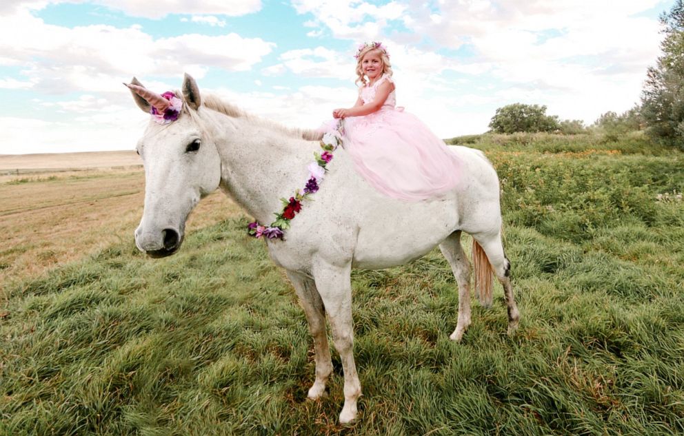 PHOTO: 5-year-old Emilee Perman is pictured on a horse for her 5th birthday in a photo taken by her mother. 