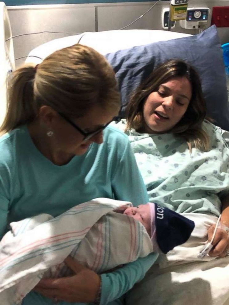 PHOTO: Andrea Valentine poses with their neighbor and surrogate, Tawnee Gonzalez of Cypress, Texas, after her son Britton Valentine was born on Oct. 19, 2018.