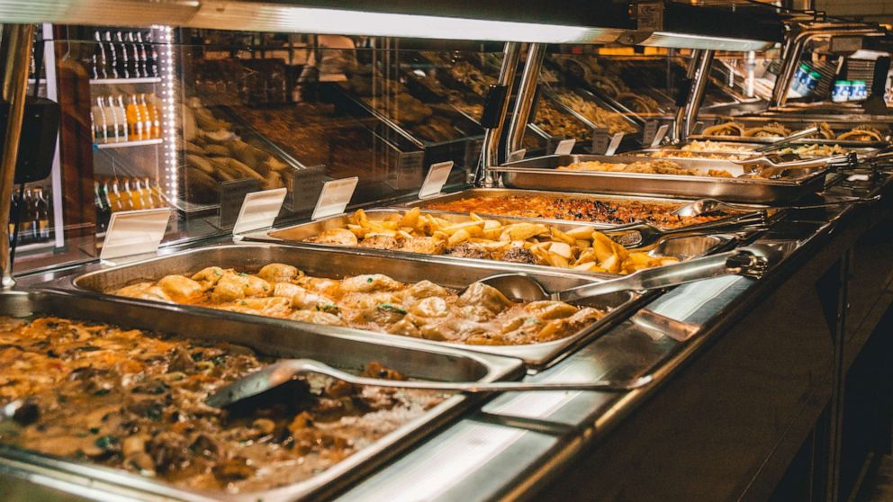 PHOTO: Hot prepared food for sale in a supermarket's hot bar is pictured in this stock photo.