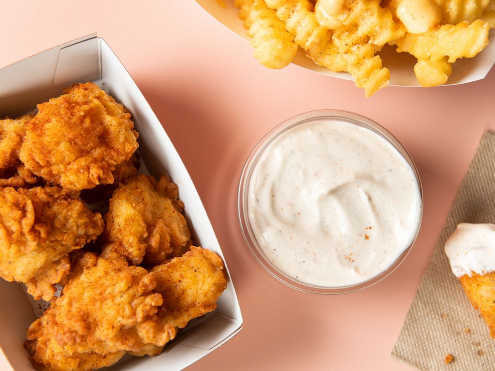 PHOTO: New Hot Chik'n bites at Shake Shack are served with ranch sauce.