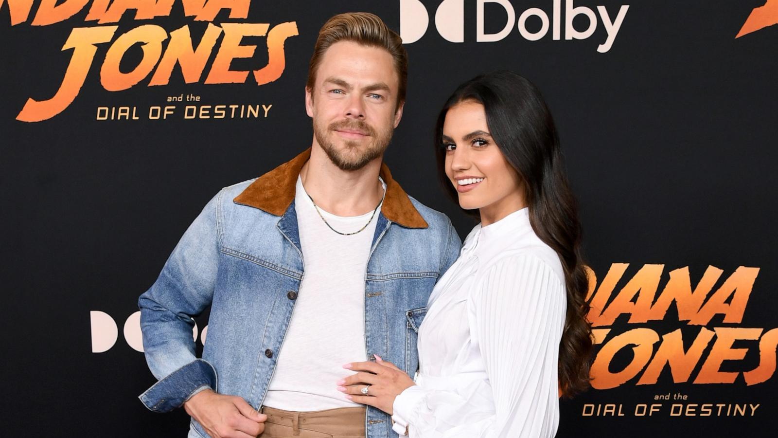 PHOTO: Derek Hough and Hayley Erbert attend the Los Angeles Premiere of LucasFilms' "Indiana Jones And The Dial Of Destiny" at Dolby Theatre on June 14, 2023 in Hollywood, Calif.