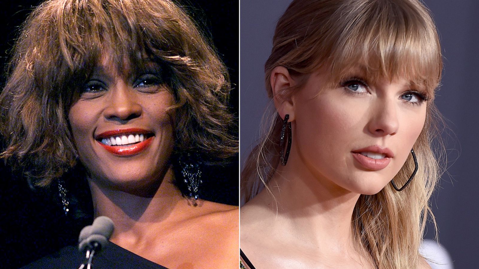 PHOTO: Singer Whitney Houston in 2001, left, and Taylor Swift in 2019, right.