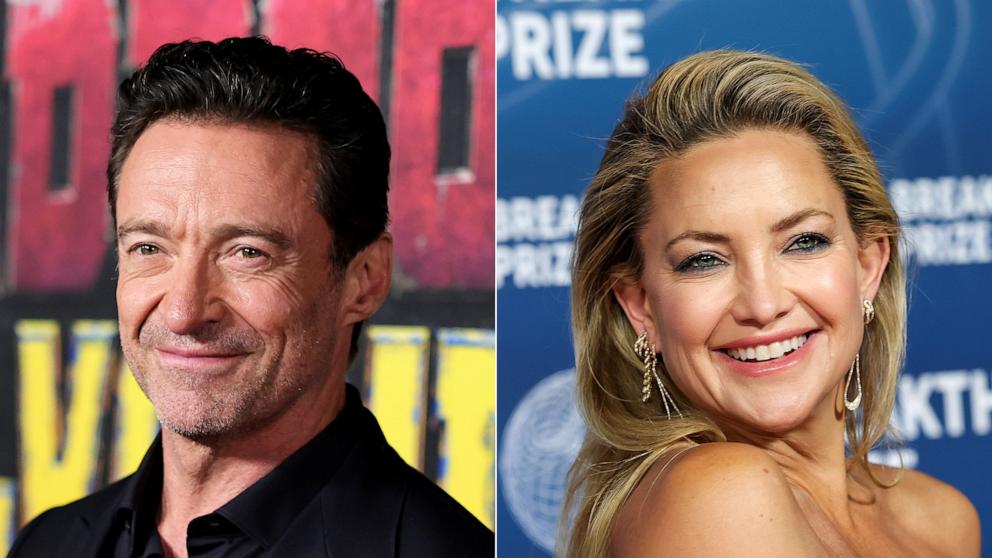 PHOTO: Hugh Jackman attends a premiere on July 22, 2024, in New York. | Kate Hudson attends an event on April 5, 2025, in Santa Monica, Calif.