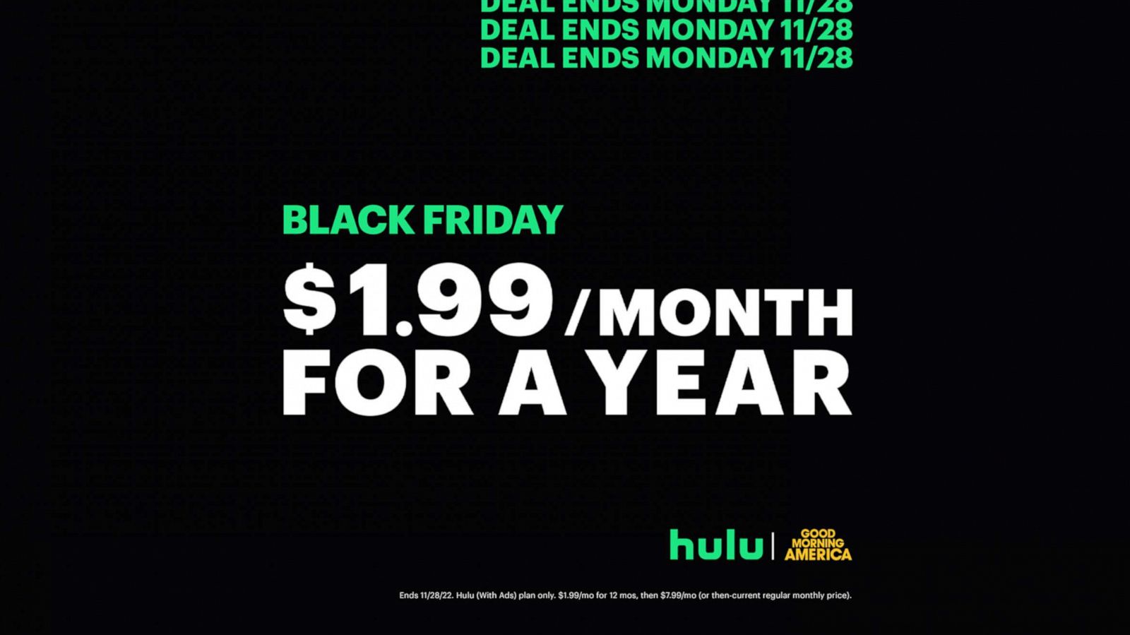 Last chance for Cyber Monday! Get Hulu for $1.99 per month for a